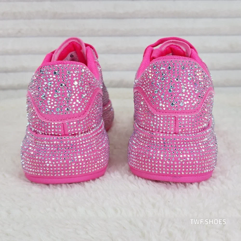 Dazzle Cush Iridescent Rhinestone Hot Pink Platform Sneakers Tennis Shoes_6